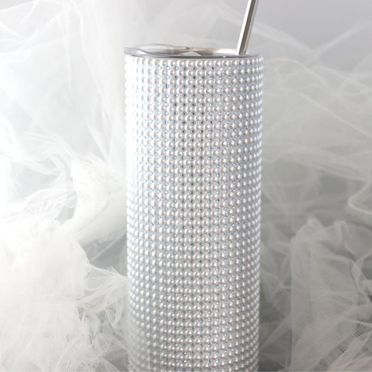Bridal Tumbler with Pearls and Rhinestones, Something New and Something Blue for your Wedding Day Necessity