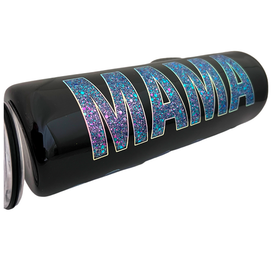 30oz Mama Tumbler with Cheetah Peek-A-Boo Purples and Blue Glitter, Stainless Steel Tumbler - by Cristina