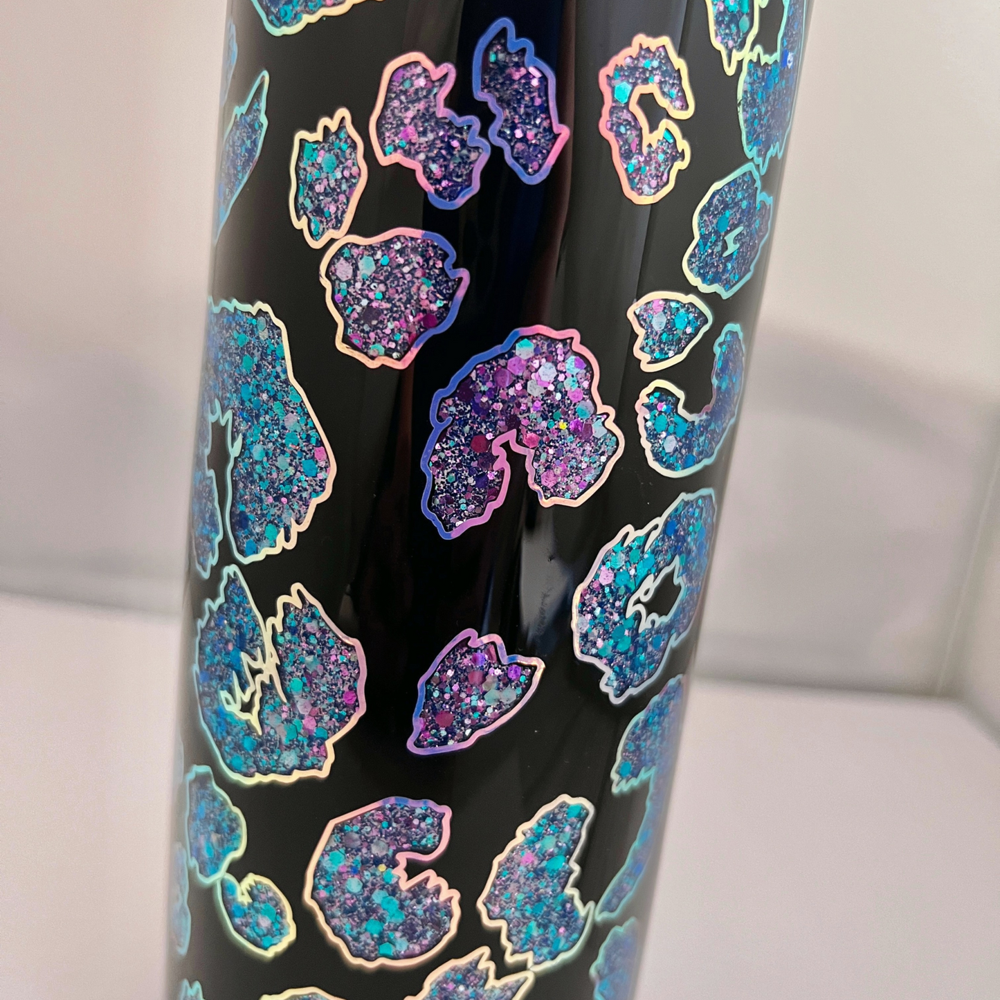 30oz Mama Tumbler with Cheetah Peek-A-Boo Purples and Blue Glitter, Stainless Steel Tumbler - by Cristina