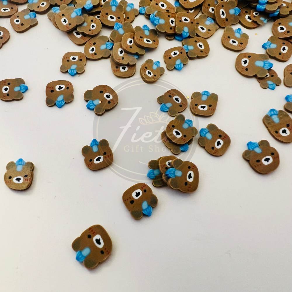 Blue Bow Adorable Bear Slices – Cute Polymer Clay Embellishments (1oz/30g)