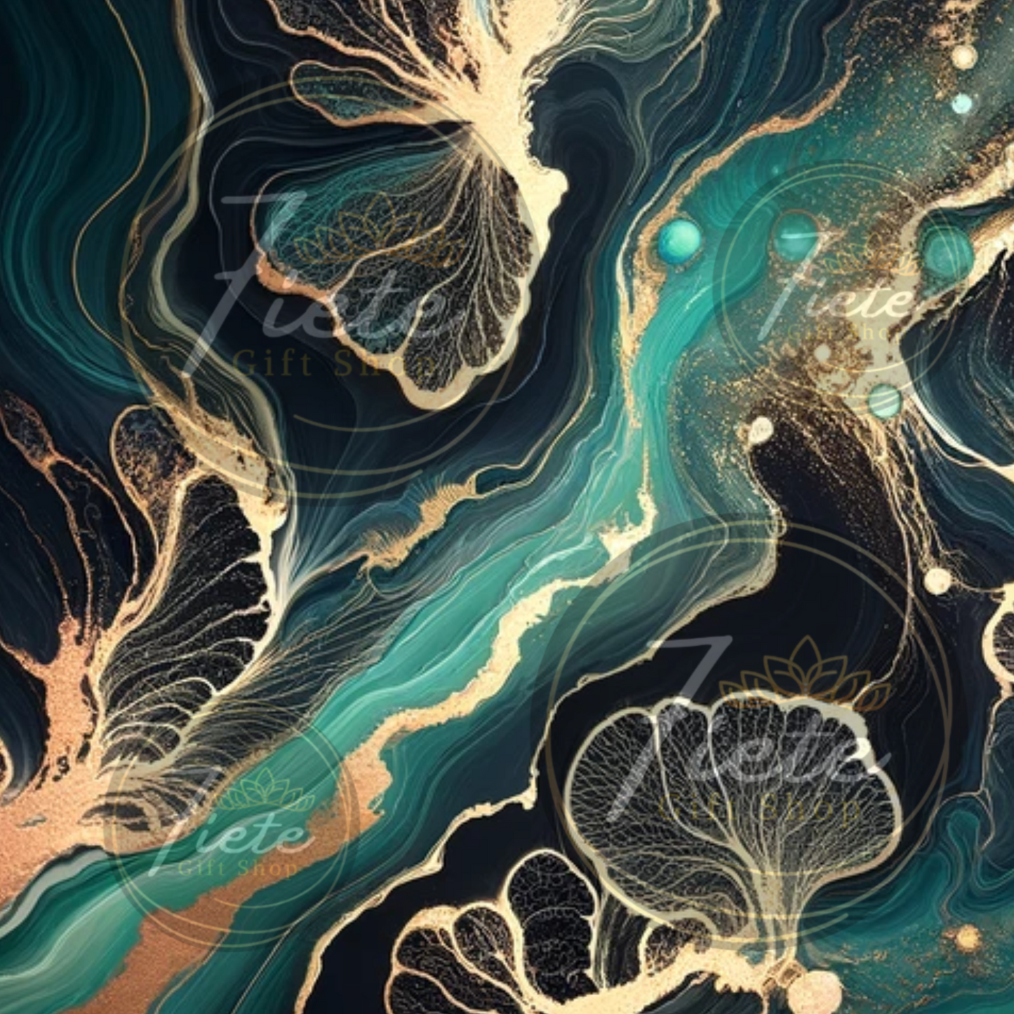 Gold and dark and light green of fluid colors