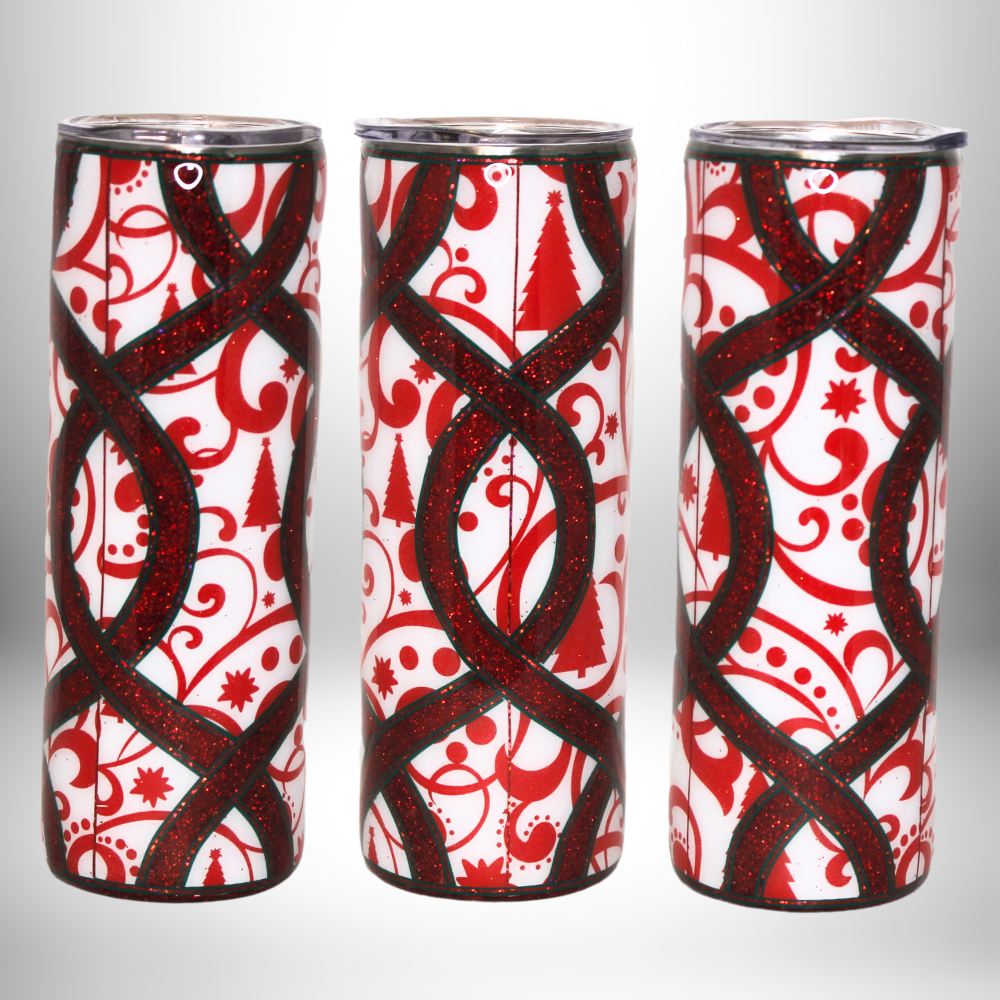 20oz Glitter Tumbler - Wavy Red Christmas